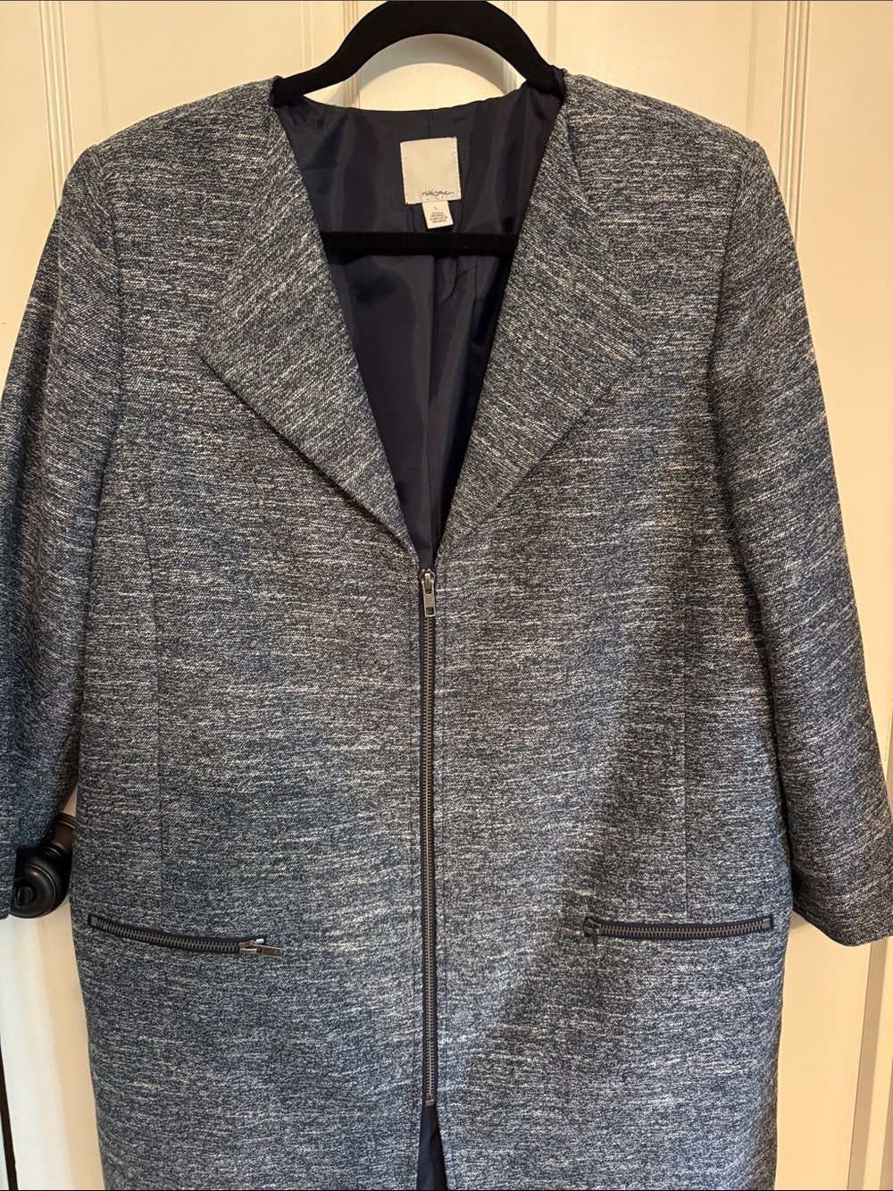 Halogen Navy Heathered Zip-Front Blazer Jacket